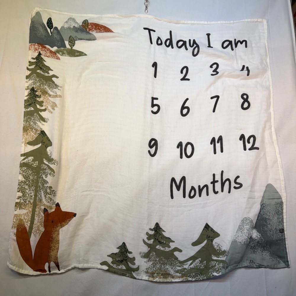 Modern Moments by Gerber Baby Milestone Blanket Woodland Fox Forest Muslin